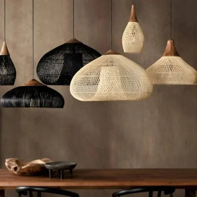 JOYINLED Vintage Rattan Pendelleuchte im Boho-Stil, runde Deckenhängelampe aus Korbgeflecht für Wohnzimmer und Esszimmer, E27, Warmweiß - Bild 1