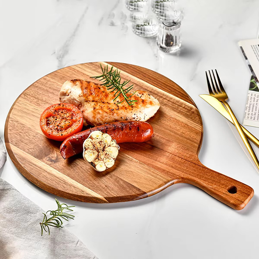 Rundes Holzschneidebrett mit Griff von JANKNG in Braun für Obst und Gemüse - Bild 3
