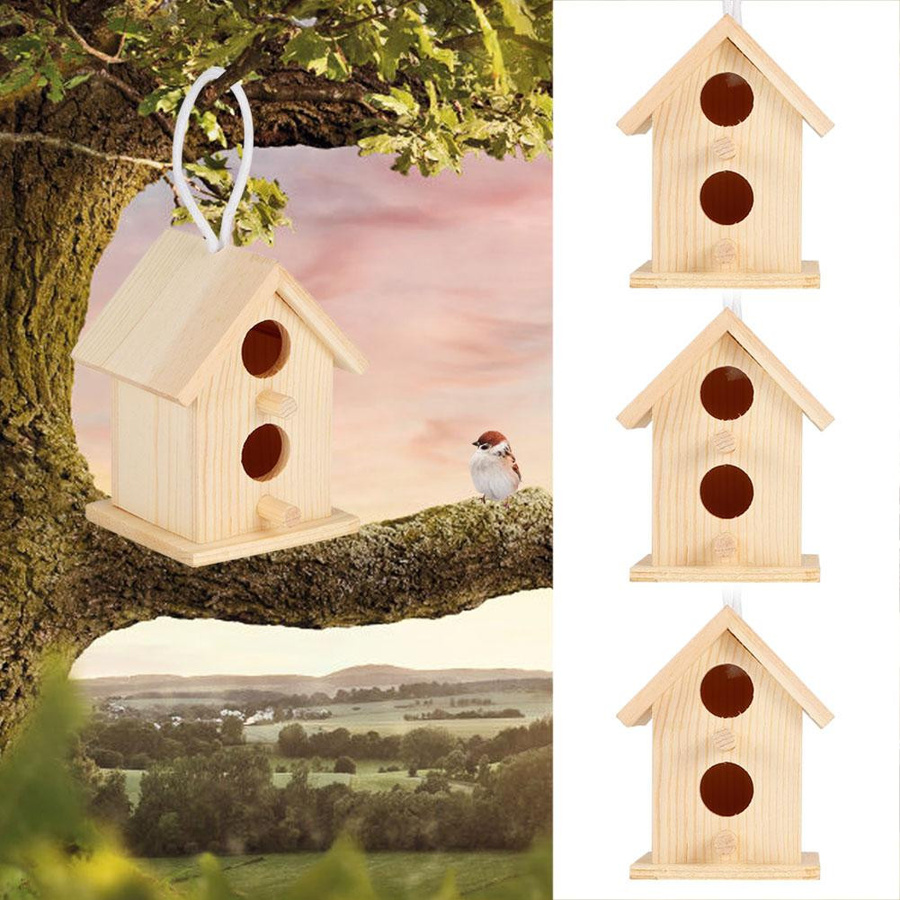 3er-Set mfySpace Nistkäfige aus Platanenholz als dekorative Vogelhäuser für deinen Garten - Bild 2