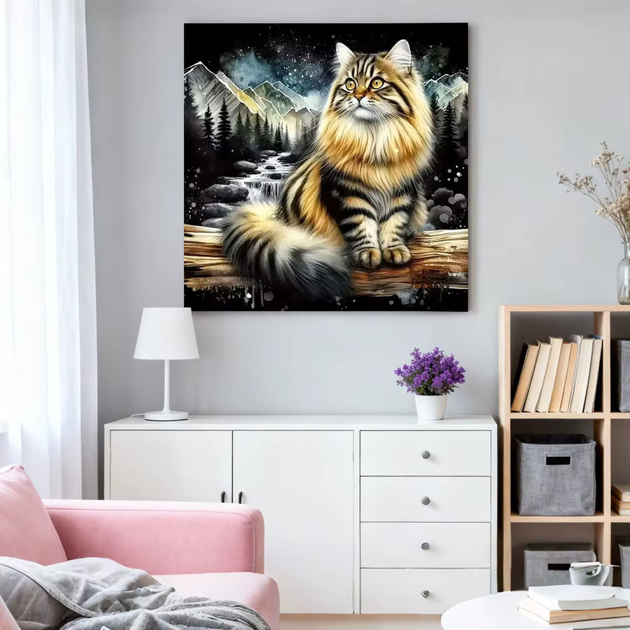 HUACAN Diamond Painting Set Katze und Berg als Wanddekoration in Mehrfarbig mit runden Steinen - Bild 2