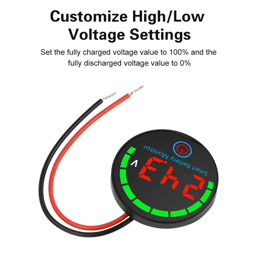 diymore Universeller Batteriestandsanzeiger mit LED-Display und Ausschalt-Speicherfunktion, DC 7-55V, kompatibel mit Lithium- und Blei-Säure-Batterien, Blau/Schwarz - Bild 2