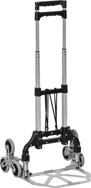 DURHAND Treppensteiger Sackkarre faltbar aus Aluminium in Silber und Grau mit 6-Rollen-System und festem Seil, Tragkraft bis 70 kg - Bild 1