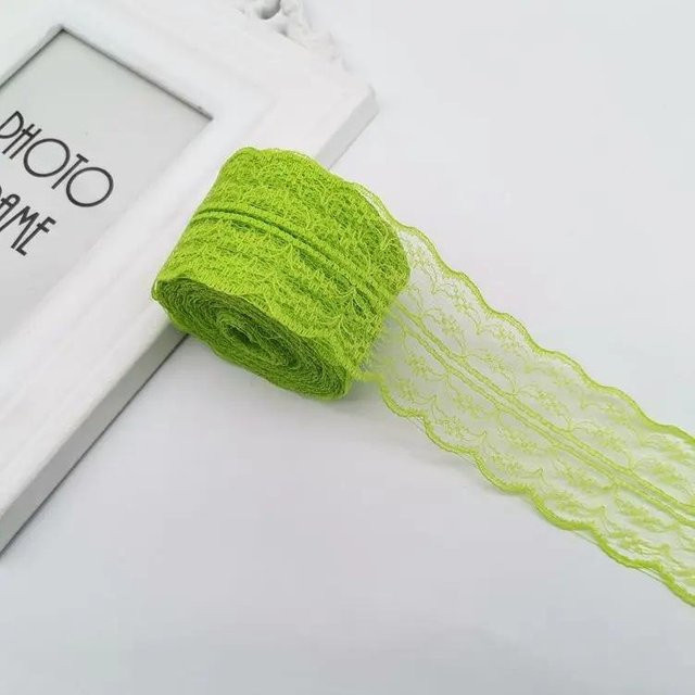 Beidseitiges Spitzenband in Fruit Green, bestickte Netzspitze für Handarbeiten und Hochzeitskleider, Breite: 4,5 cm, Länge: 9 Yards - Bild 1