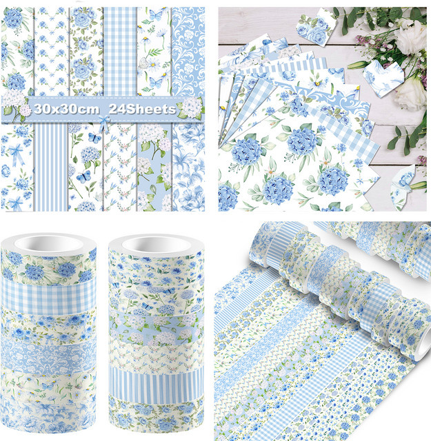 Hortensie Macrophylla Washi Tape in Blau für Scrapbooking und DIY Bastelarbeiten - Bild 1