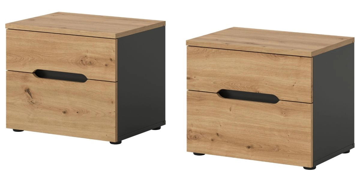 Nachttisch Set Cooper in Eiche und Grau, modern, Breite: 50 cm - Bild 1