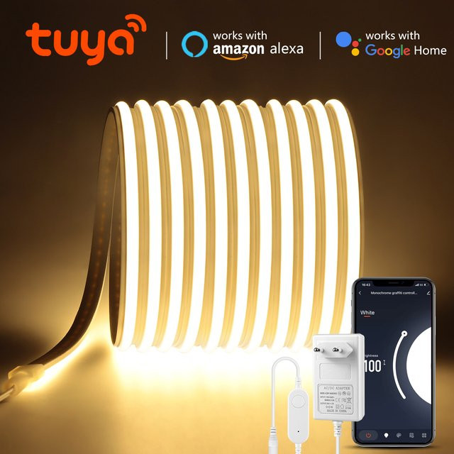 CHNAITEKE Smart LED Neon Flex Streifen, 24V WIFI Tuya Smart Life APP-Steuerung, dimmbar, Silikon, Weiß, 280 LEDs/m - Bild 1
