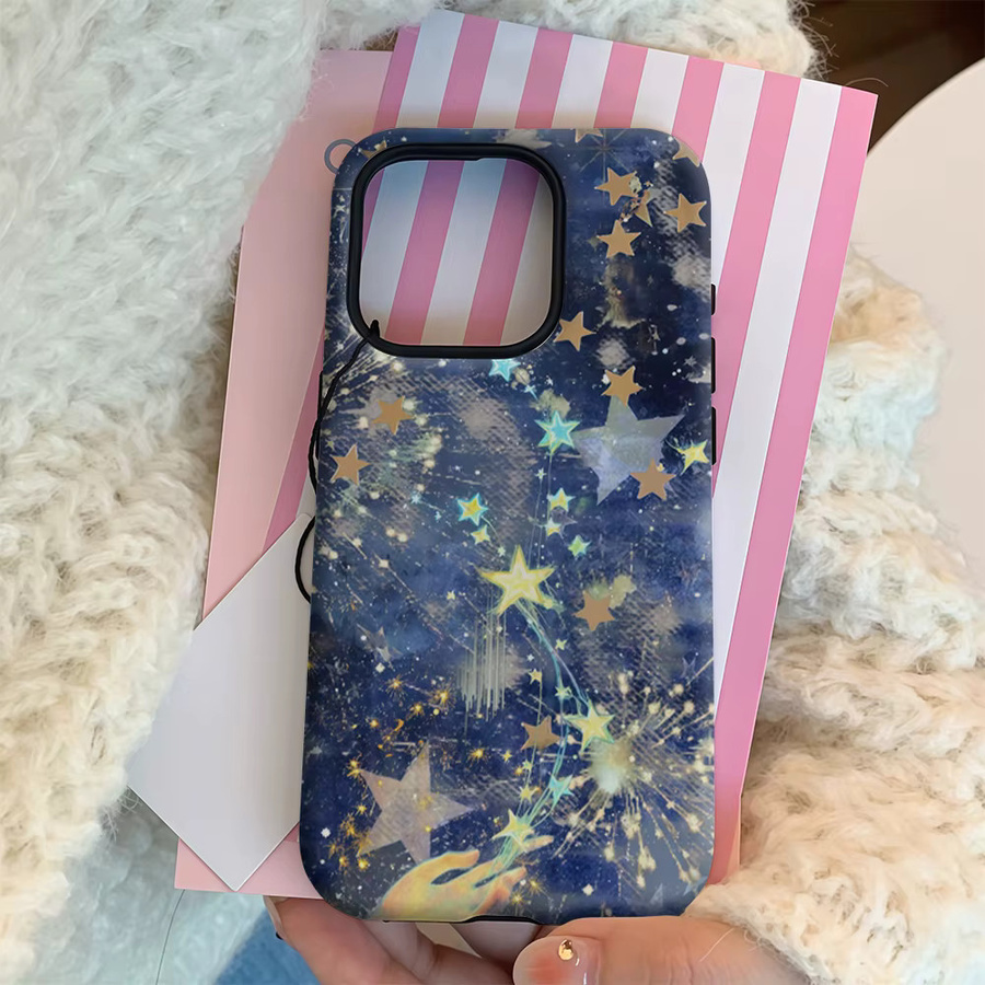 Magic Starry Night Handyhülle für iPhone 17 16 15 14 13 12 11 Pro Max Plus mit doppelschichtiger Rückseite in Blau - Bild 4