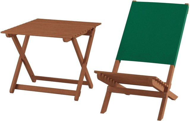 Erst-Holz Anglerstuhl und Tisch Set aus Massiv Buche mit grünem Stoffbezug - Bild 1