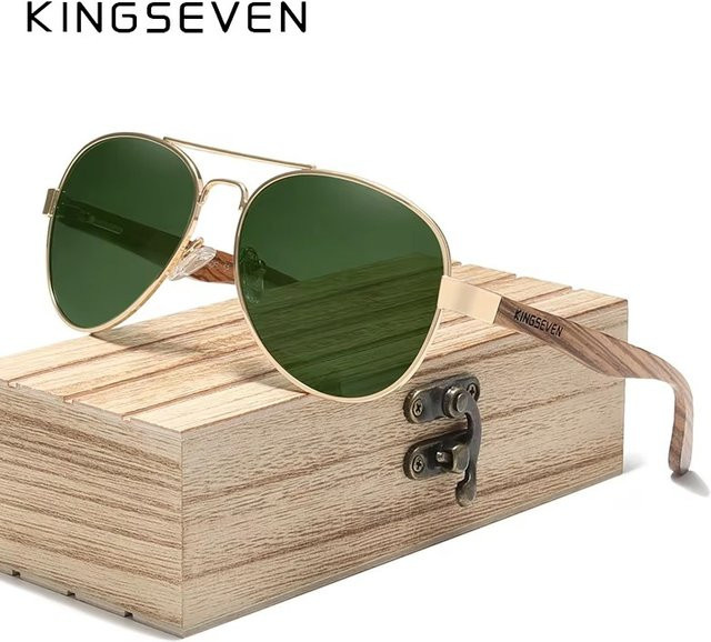 KINGSEVEN Pilot Sonnenbrille, Holz, Vollrand, polarisiert, Unisex - Bild 1