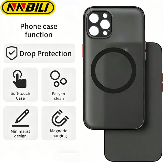 NNBILI Luxuriöse Matte Schutzhülle mit MagSafe Magnetischem Kabellosem Laden für iPhone 17 16 15 14 13 12 11 Pro Max Mini Plus Stoßfeste Hülle in Schwarz und Grün - Bild 1