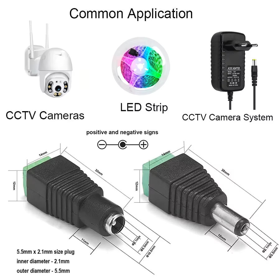 GGBEE DC 12V Power Stecker Adapter Set mit 5 Paar männlichen und weiblichen Anschlüssen 5,5x2,1mm in Schwarz für LED Streifen und CCTV Kameras - Bild 2