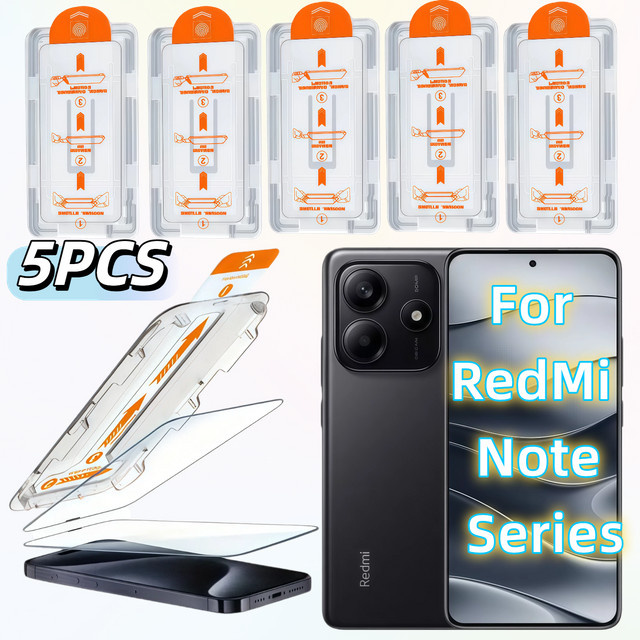 5er-Pack Xiaomi Displayschutzfolie aus gehärtetem Glas HD transparent für Redmi Note 6/8 Pro/9/9S/10/11/12/12T Pro/13/14/15 Pro mit 9H Härtegrad - Bild 1