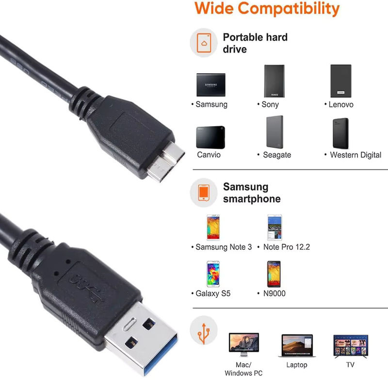 HDmatters USB 3.0 auf Micro B Kabel in Schwarz für externe Festplatten von Western Digital, Toshiba, Lacie und Seagate - Bild 2