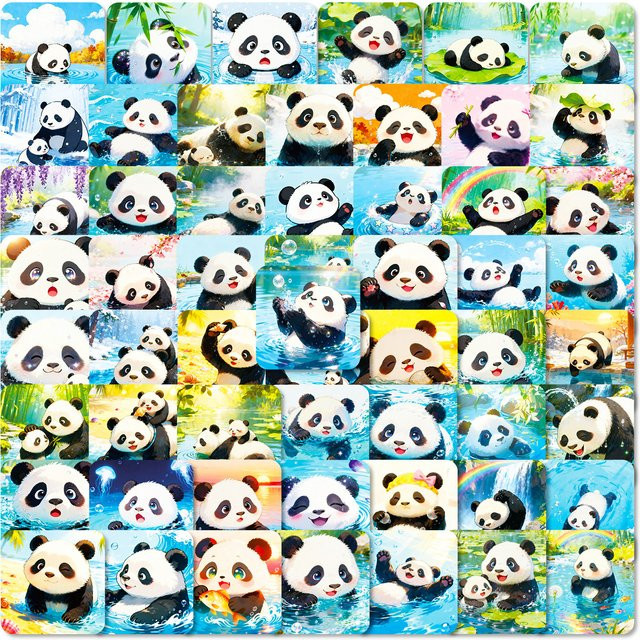 56 oder 112 Stück Cartoon Panda Doodle Aufkleber in Multicolour für Notebook und Schreibwaren - Bild 1