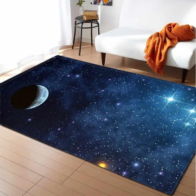 Karpetti Weltraum Universum Planet Teppich mit 3D-Druck, blau, rutschfest und waschbar, B/T: 60 x 40 cm - Bild 1