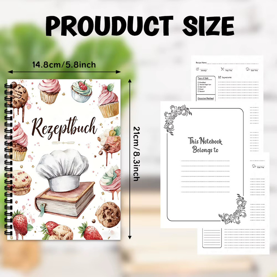 Rezept-Notizbuch mit Kochmützen-Design, leeres Kochbuch für Kochbegeisterte, A5, Weiß - Bild 3