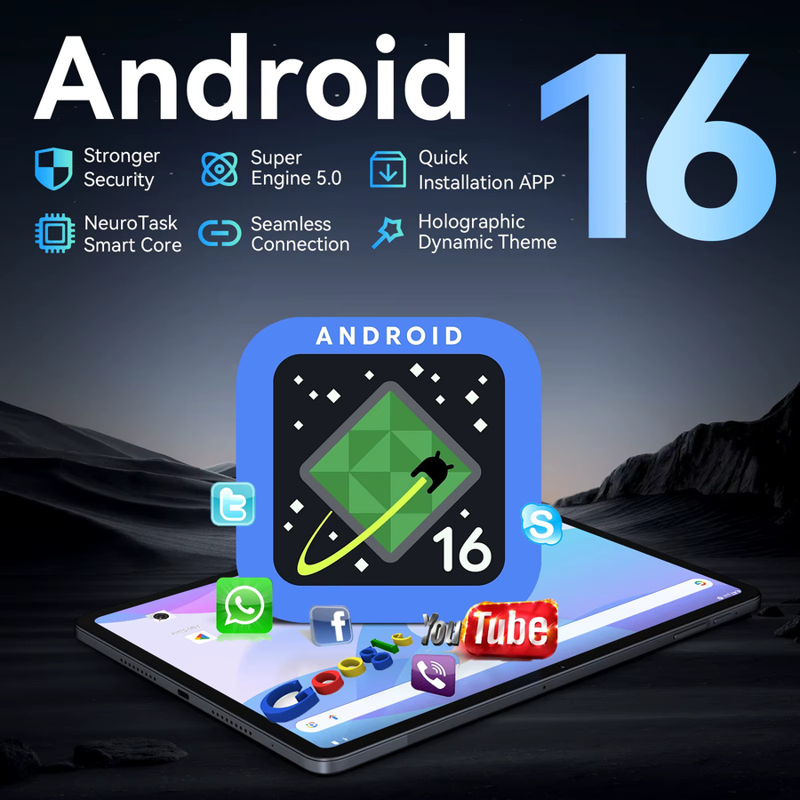 KINGRID T60 Android 16 Tablet-PC mit 12,2 Zoll 2,5K-Display, 24GB RAM, 256GB ROM, Octa-Core T7280 Prozessor, 10000mAh Akku und 4G LTE Dual SIM inklusive Tastatur-Maus-Hülle und PC-Modus - Bild 2