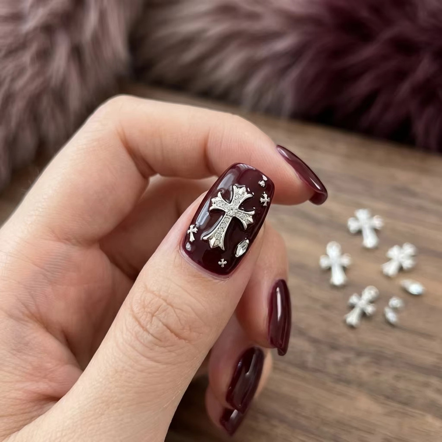 Silber Kreuz-Nagelanhänger, 48 Stück, Gothic Punk Nagelkunst-Strass - Bild 3