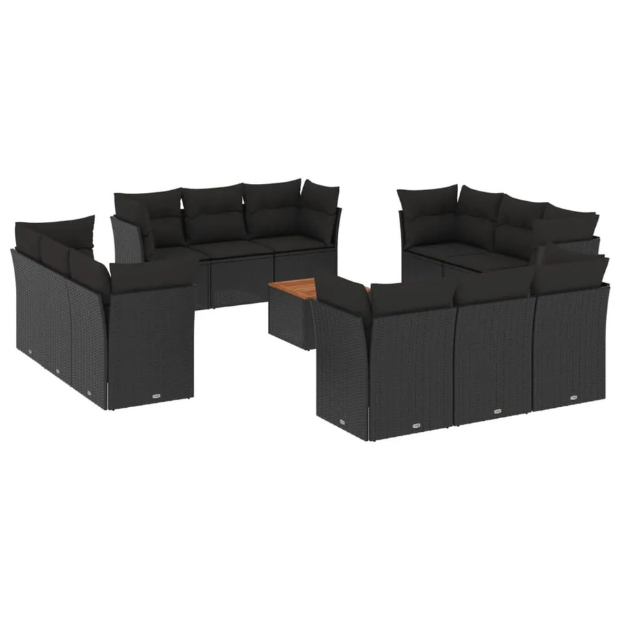 vidaXL 13-teilige Garten-Sofagarnitur aus Poly-Rattan und Akazienholz in Schwarz mit Kissen - Bild 2