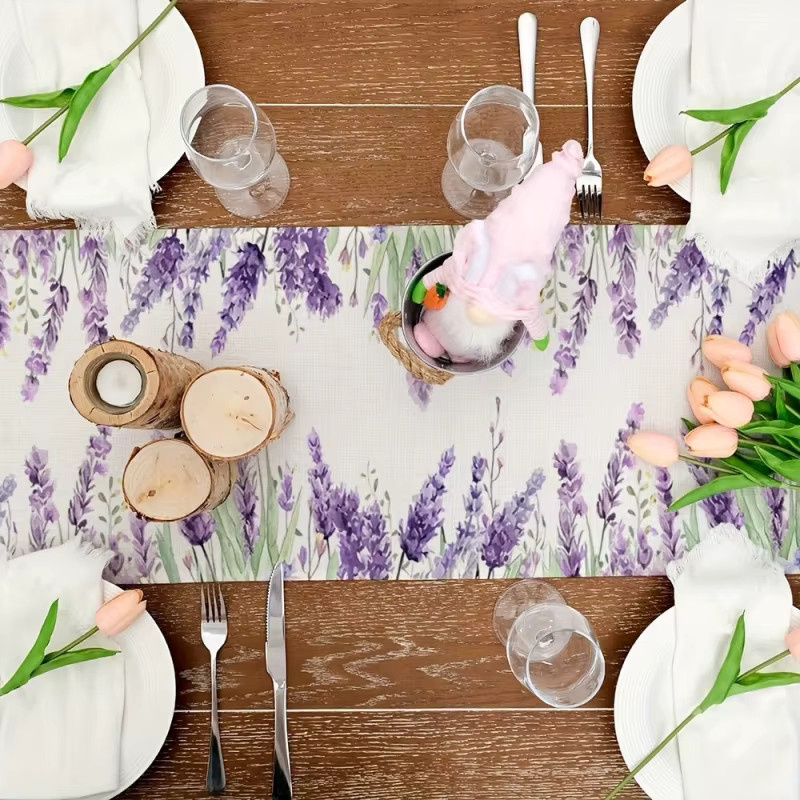 VIKAMA Tischläufer Lavendel im Landhausstil aus Leinen, Mehrfarbig, B: 90 cm, T: 33 cm - Bild 4
