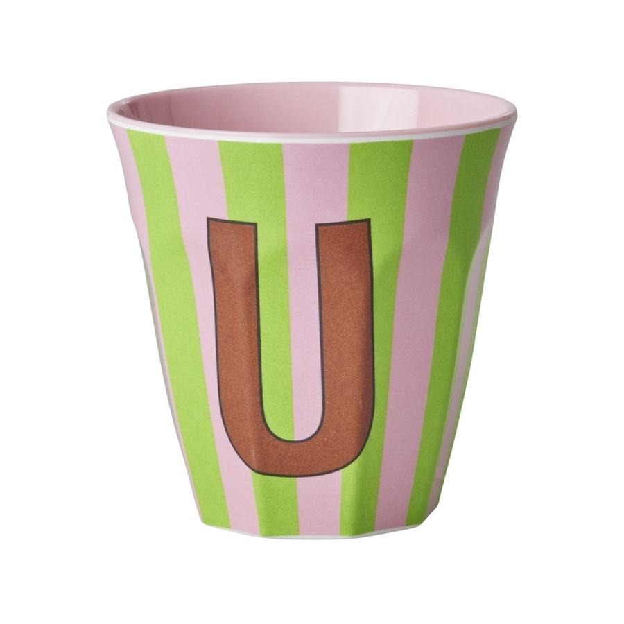 Rice Melamin Becher Buchstabe U mit Streifen in Pink, 250ml - Bild 1