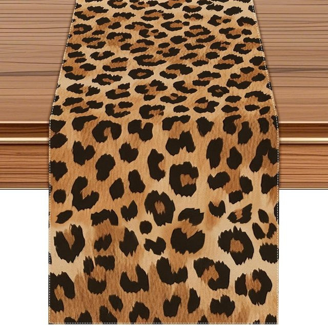 JINGYUE Pet Tischläufer aus Leinen mit Leopardenmuster in Braun, B: 150 cm, T: 33 cm - Bild 1