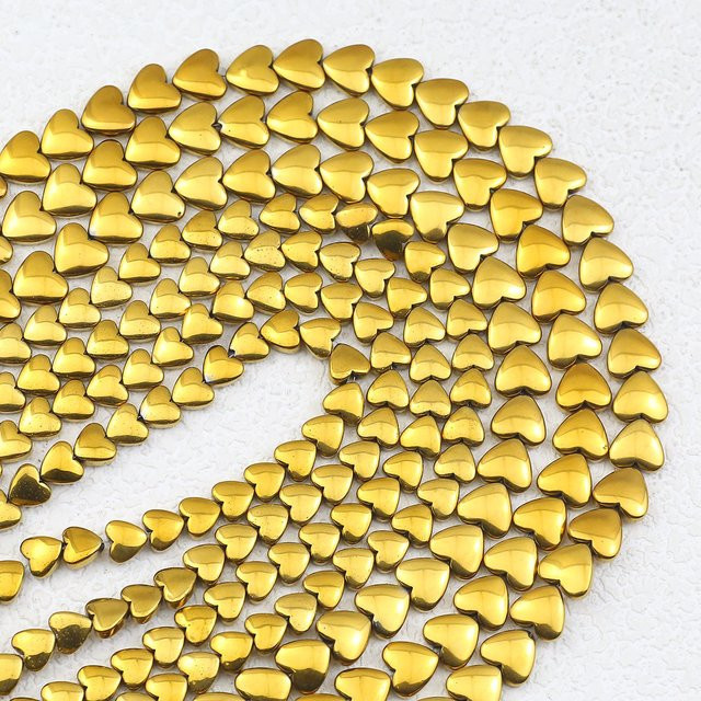 wlyees Hämatit Stein Perlen, Pfirsich Herz, Goldene Farbe, 6/8mm - Bild 1