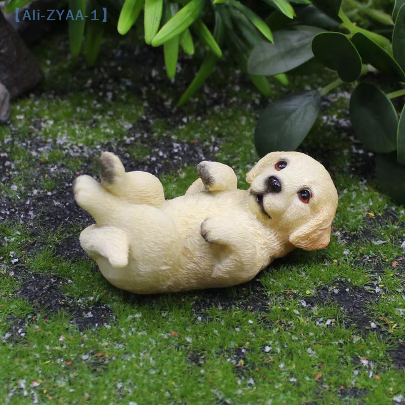 ZYAA-1 Realistische Golden Retriever Welpe Miniaturfigur aus Harz in Beige für Haus- und Gartendekoration - Bild 2