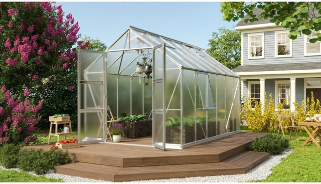 Vitavia Gewächshaus Olymp 9900 HKP mit Alu-Vorzugsset in Silber und Transparent mit Polycarbonat-Verglasung und Satteldach - Bild 1