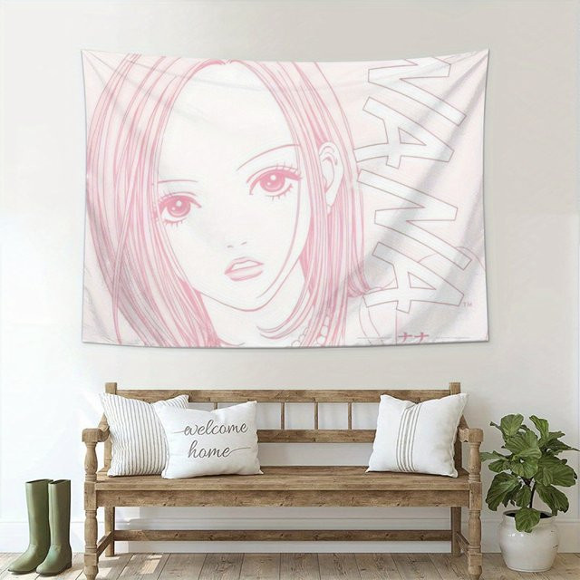 VIKAMA Nana Komatsu Wandteppich Japanisches Anime Mädchen Rosa Textil Dekoration Breite: 60 cm, Höhe: 40 cm - Bild 1