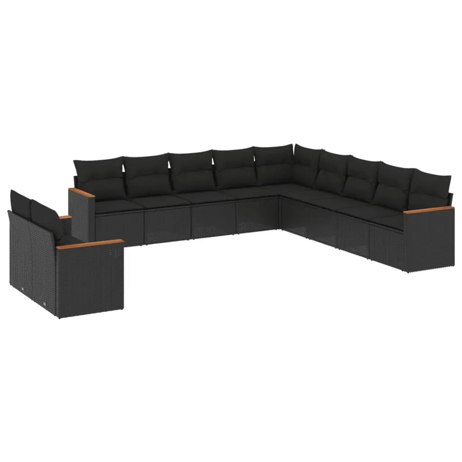 vidaXL 11-tlg. Garten-Sofagarnitur aus Poly-Rattan in Schwarz mit Polsterkissen und Stauraum - Bild 2