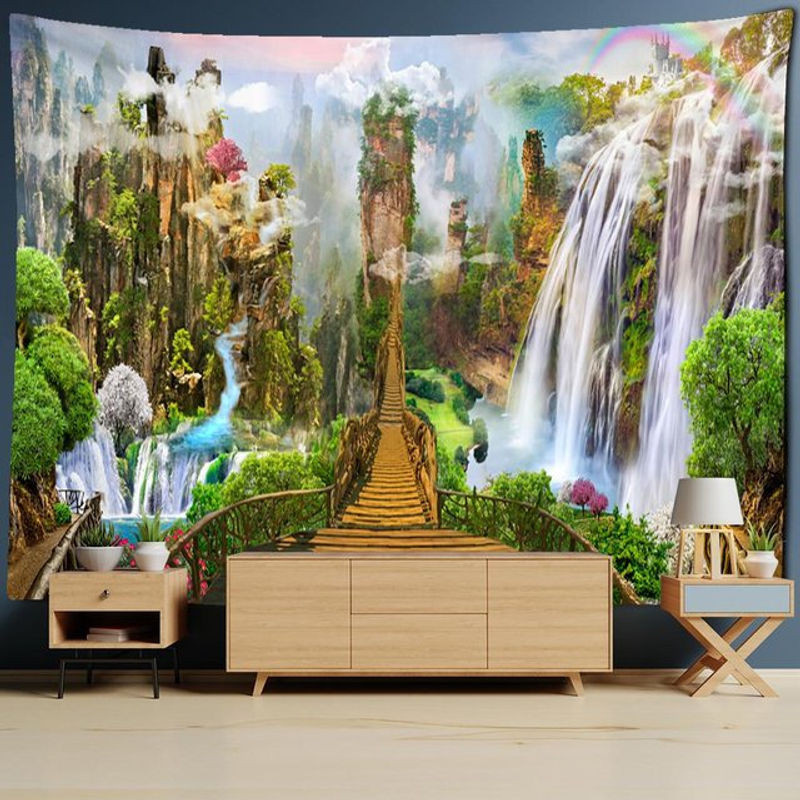 Binchi Outdoor Equipment Wandbehang Bohemian Landschaft mit Psychedelischen Engeln, Mehrfarbig, B: 95 cm, H: 70 cm - Bild 1