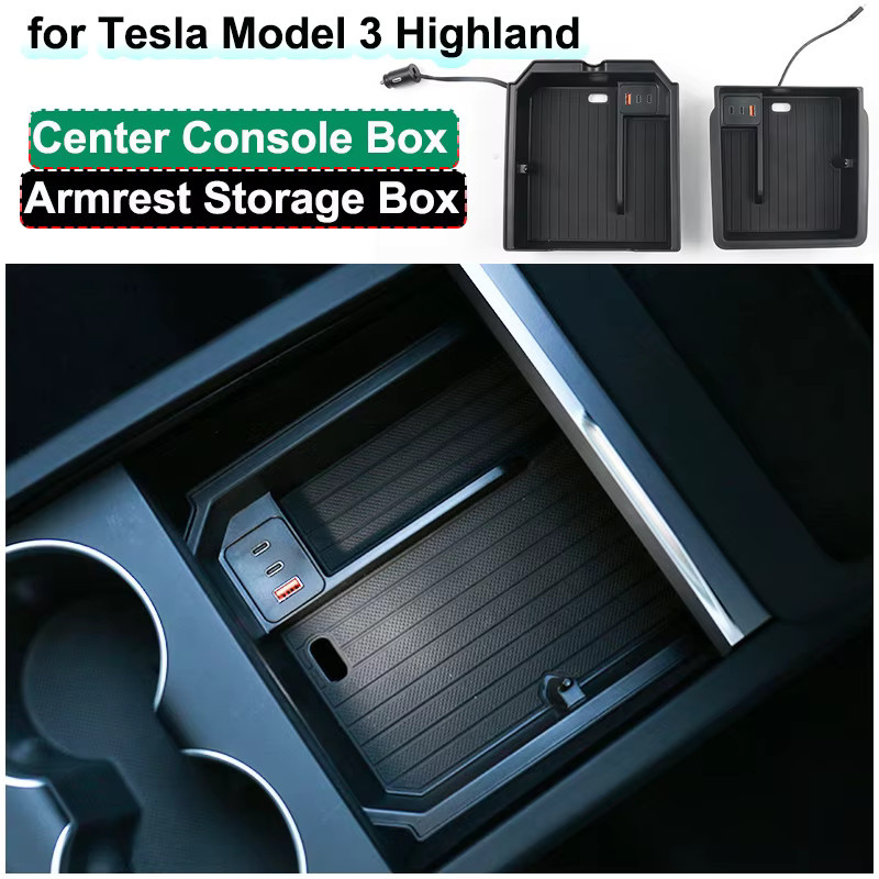 Beworth Mittelkonsole Armlehnen-Aufbewahrungsbox für Tesla Model Y Juniper 2025 und Highland mit USB Typ-C Ladehub und Brillenclip, Schwarz - Bild 2