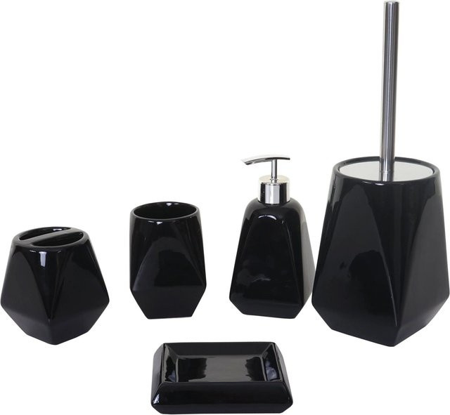 MCW Badset C71 5-teilig in Schwarz bestehend aus Seifenschale, Seifenspender, Zahnbürstenhalter, Zahnputzbecher und Toilettenbürstenhalter - Bild 1