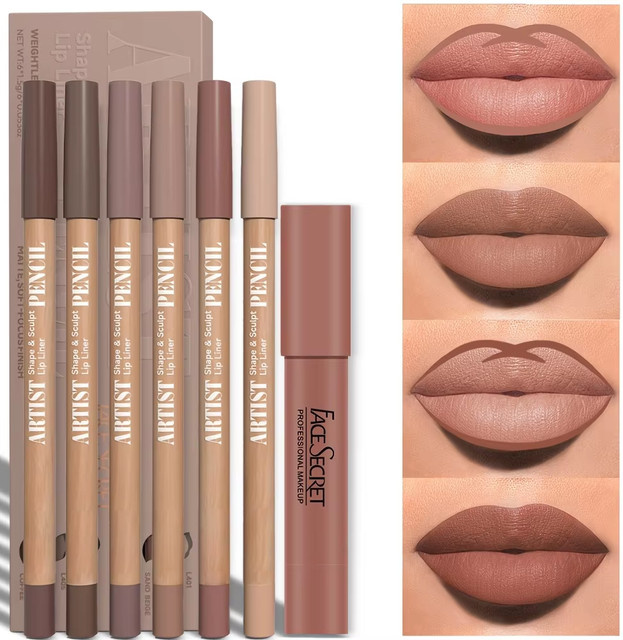 7-teiliges Make-up-Set mit Lipliner und Lippenstift, matt, wasserfest - Bild 1