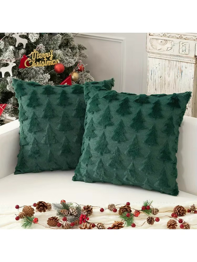 Runtow Kissenbezüge mit Weihnachtsbaummuster in Grün, 2er-Set, B/B: 45 x 45 cm - Bild 6