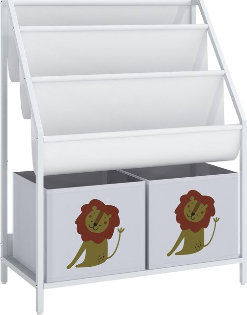 AIYAPLAY Bücherregal für Kinder mit 2 offenen Fächern und 3 Hängeregalen, Spielzeugregal für das Kinderzimmer in Weiß, B: 60 cm, T: 30 cm, H: 76 cm - Bild 1
