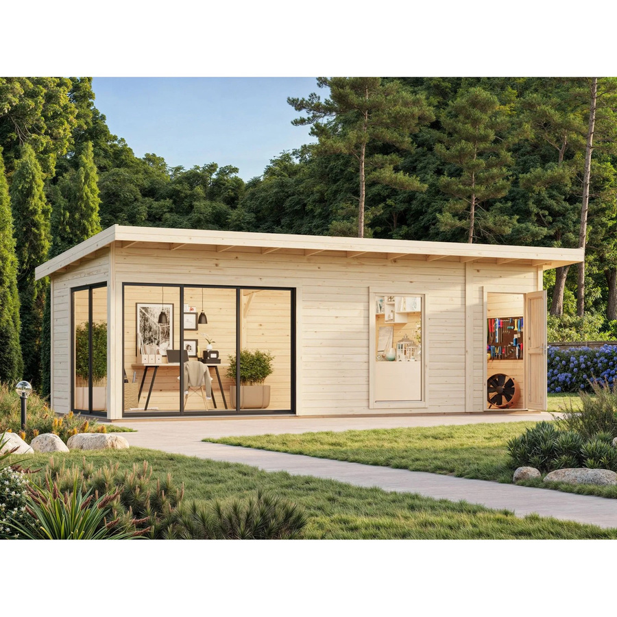Palmako Gartenhaus Andrea Slide Plus aus Fichtenholz mit Pultdach in Natur, B: 735 cm, T: 300 cm - Bild 2