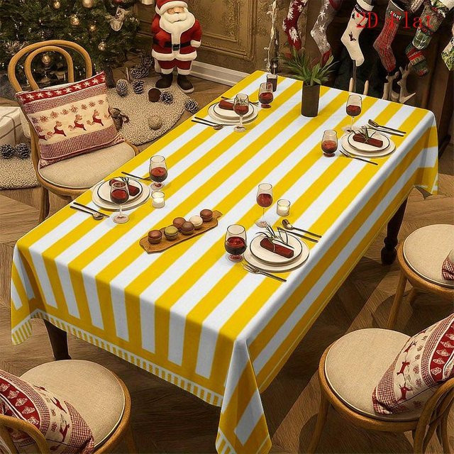 JINGYUE Pet Tischdecke mit gelb-weißem Streifenmuster, rechteckig, wasserabweisend und waschbar, B/L: 140 x 240 cm - Bild 1
