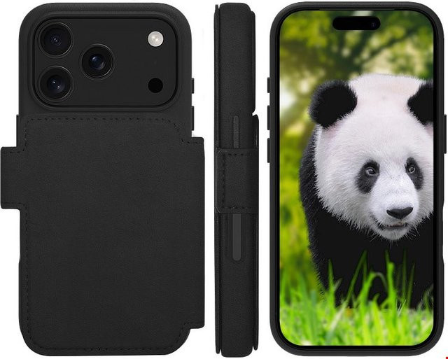 Lynge MagSafe Handy-Klapptasche aus Full-grain Leder für iPhone 17 Pro in Schwarz - Bild 2