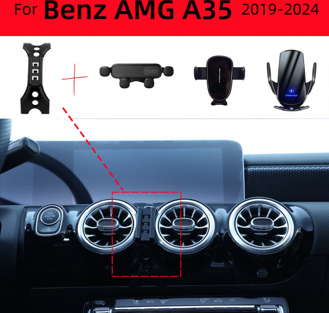 Handyhalterung für Mercedes AMG A35 (2019-2024) mit 15W kabelloser Ladefunktion in Schwarz - Bild 1