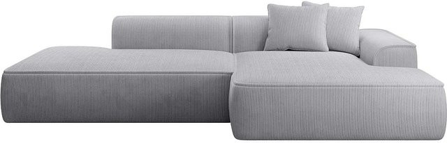Vente-unique Sofa Erynel in Lichtgrau mit Cordbezug und L-Form ohne Schlafmöglichkeit Breite: 305 cm - Bild 1