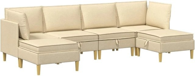 vidaXL Wohnzimmergarnitur in U-Form aus Stoff in Creme mit 6 Modulen und Kissen - Bild 1
