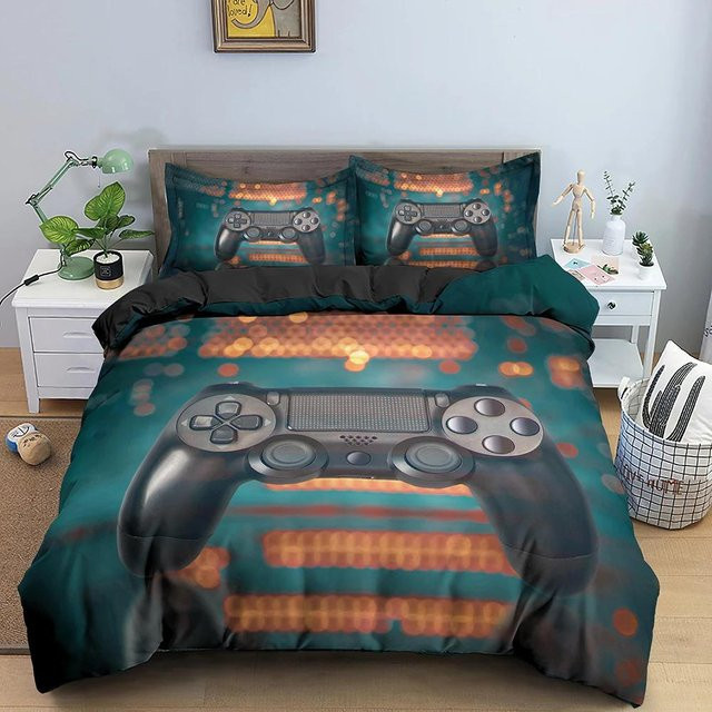 Bettwäscheset Your Warm Home für Teenager mit Videospiel-Gamepad-Motiv, Blau, Polyester, B/H: 135 x 200 cm, inklusive 2 Kissenbezüge (50 x 70 cm) - Bild 1