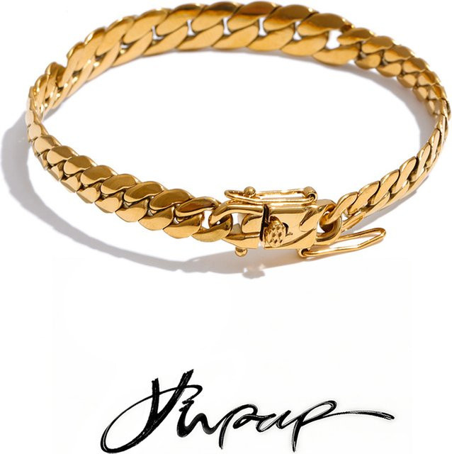 Yhpup Armband Edelstahl, Gold, Kubanische Kette - Bild 1
