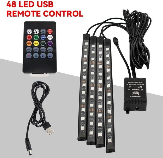 YJMP Auto Parts RGB LED Ambientebeleuchtung für den Fußraum mit Fernbedienung und USB-Anschluss, Hellbraun - Bild 1