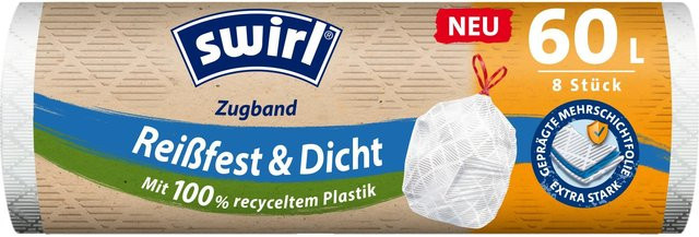 Swirl Zugband-Müllbeutel reißfest und dicht, Weiß, 8 Stück - Bild 1