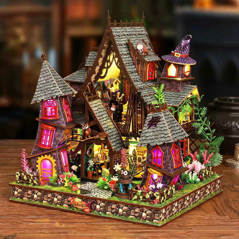 zuuton Magisches Hexenhaus, 3D Holzpuzzle, DIY Bausatz, mit warmer LED-Beleuchtung - Bild 2