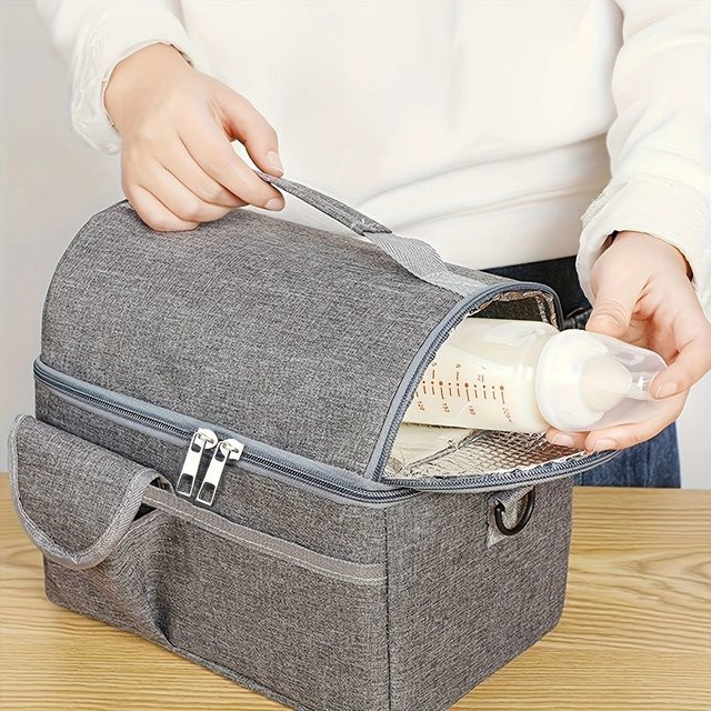 Isolierte Lunchbox-Tasche zum Transportieren von Muttermilch in Grau, B/T/H: 22,0 x 24,0 x 1,0 cm - Bild 1