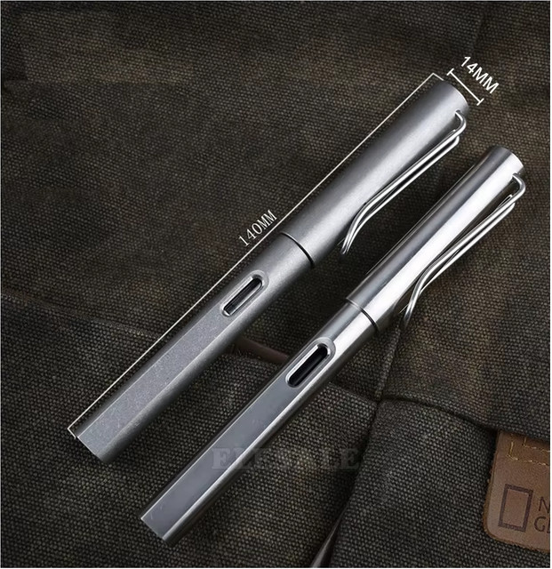 Taktischer 2-in-1 Titan TC4 Brunnen Stift zur Selbstverteidigung und für Business sowie Outdoor EDC in Grau - Bild 1